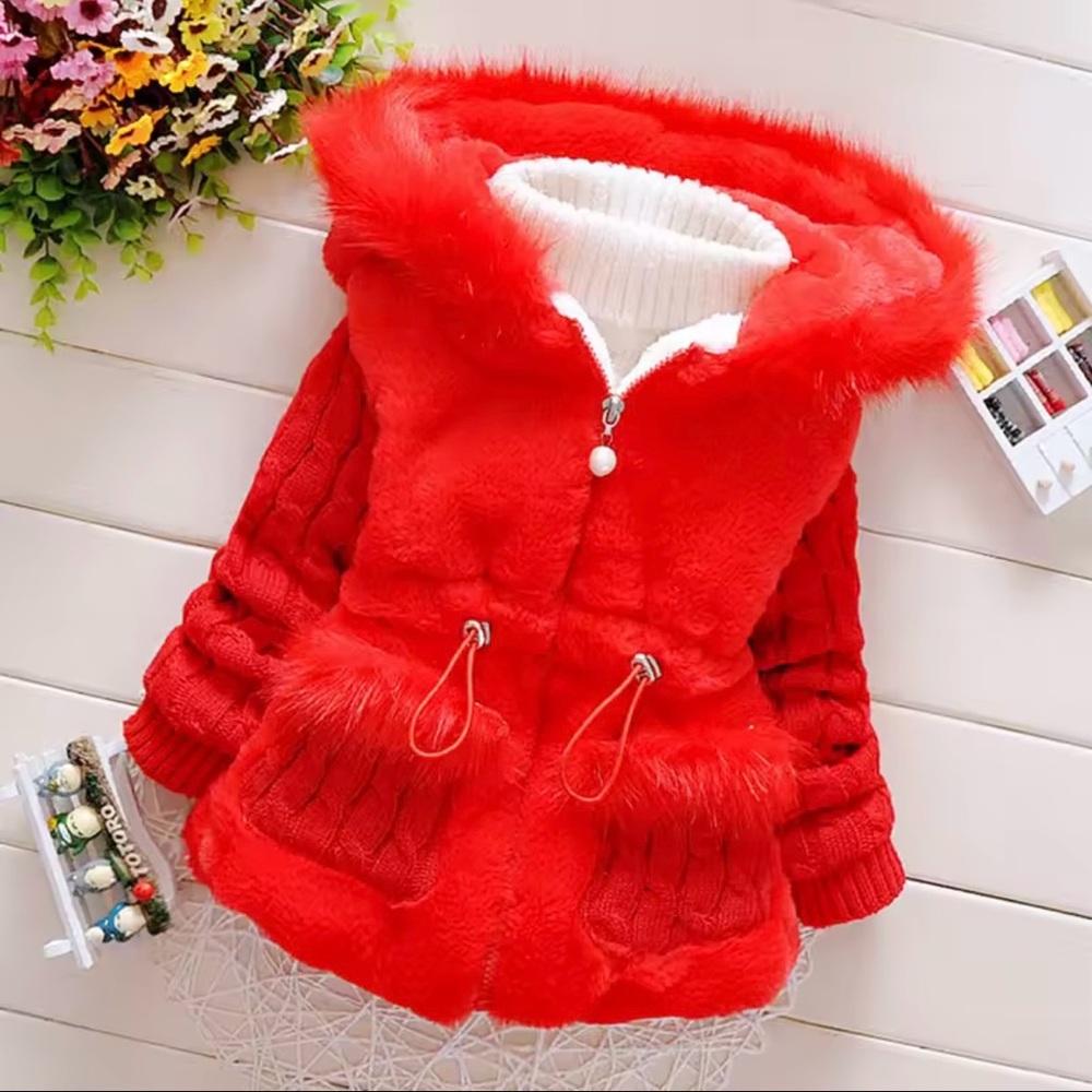 Red Faux Fur Winter Coat for Girls. Size 18-24 months